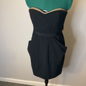 BCBG MAXAZRIA Strapless Black mini dress Corset Boning Nude Size 6